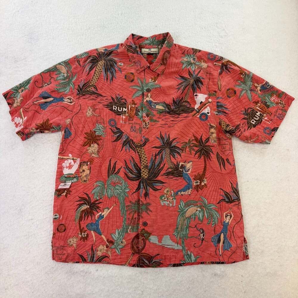 Tommy Bahama Havana Club Rum Cigar Silk Camp Vacation Hawaiian Shirt Size Large